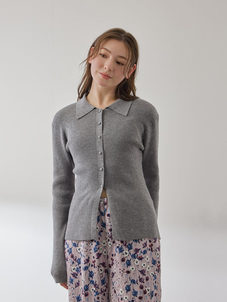 くるみボタンポロニットカーディガン≪手洗い可能≫