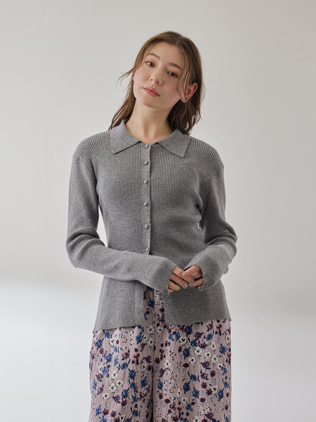 くるみボタンポロニットカーディガン≪手洗い可能≫