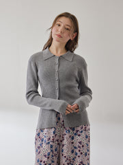 くるみボタンポロニットカーディガン≪手洗い可能≫