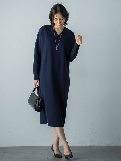 【WEB限定】Vネックニットワンピース≪丈長めあり/手洗い可能≫