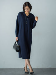 【WEB限定】Vネックニットワンピース≪丈長めあり/手洗い可能≫