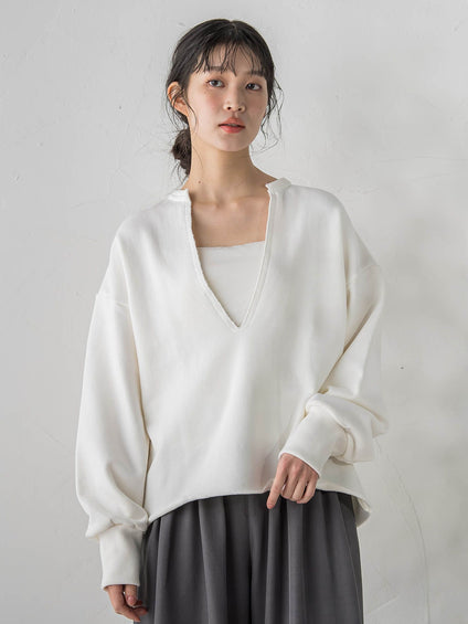 裏毛Vネックカットソー≪手洗い可能≫