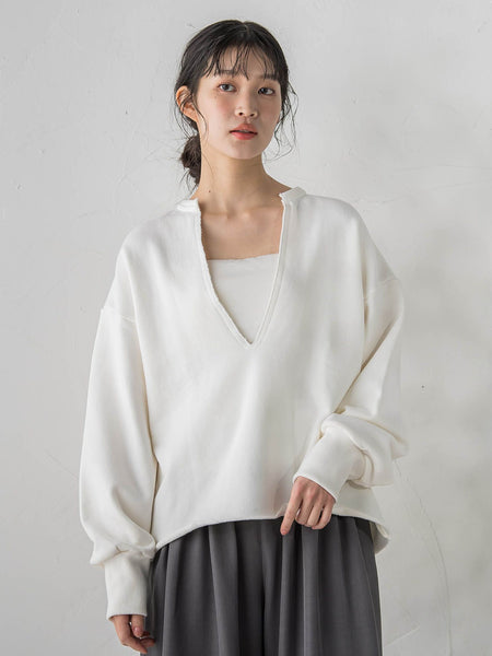 裏毛Vネックカットソー≪手洗い可能≫