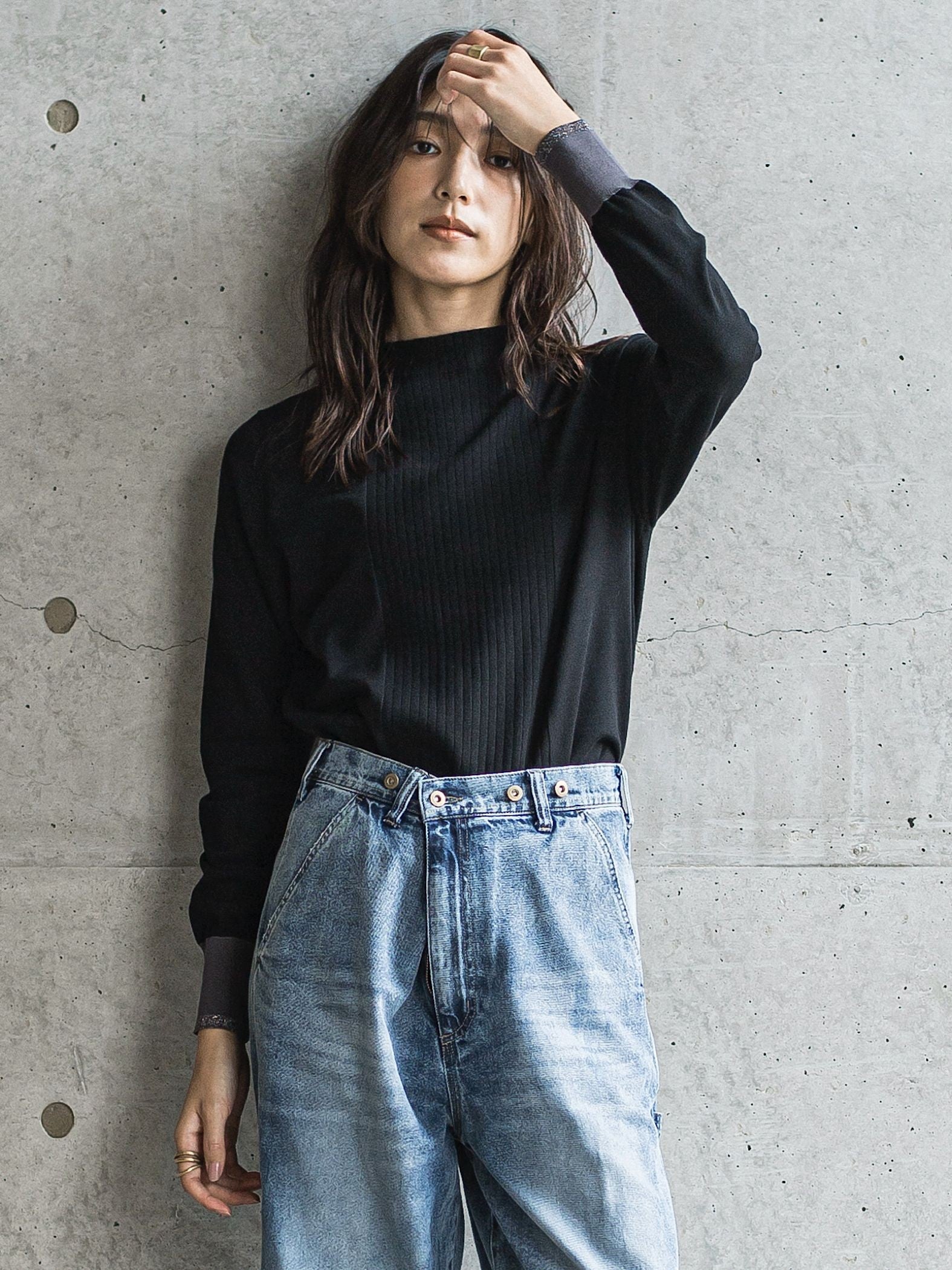 ボトルネック配色ニットプルオーバー≪手洗い可能≫