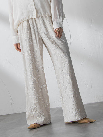 ボタニカル刺繍イージーワイドパンツ