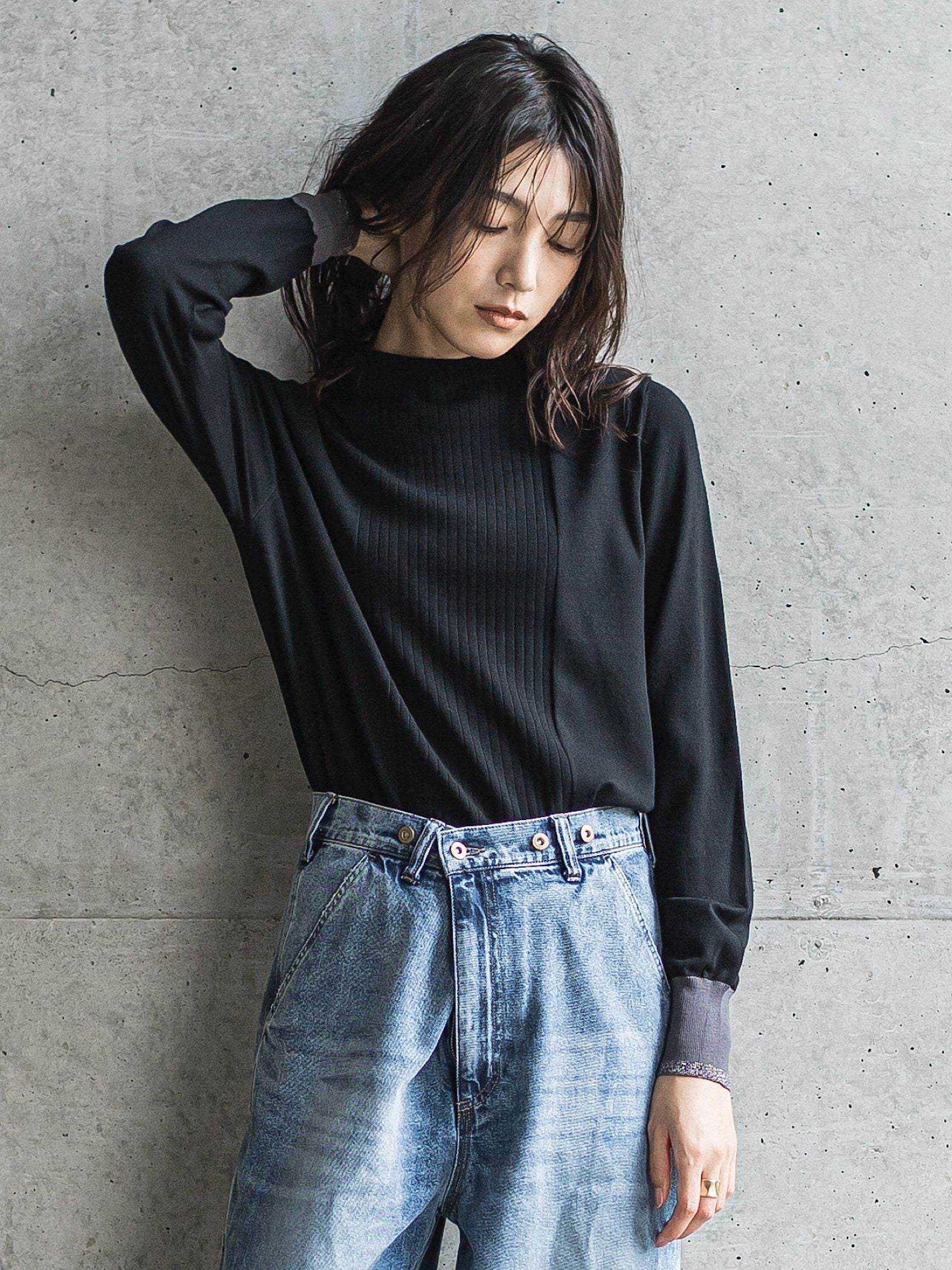 ボトルネック配色ニットプルオーバー≪手洗い可能≫