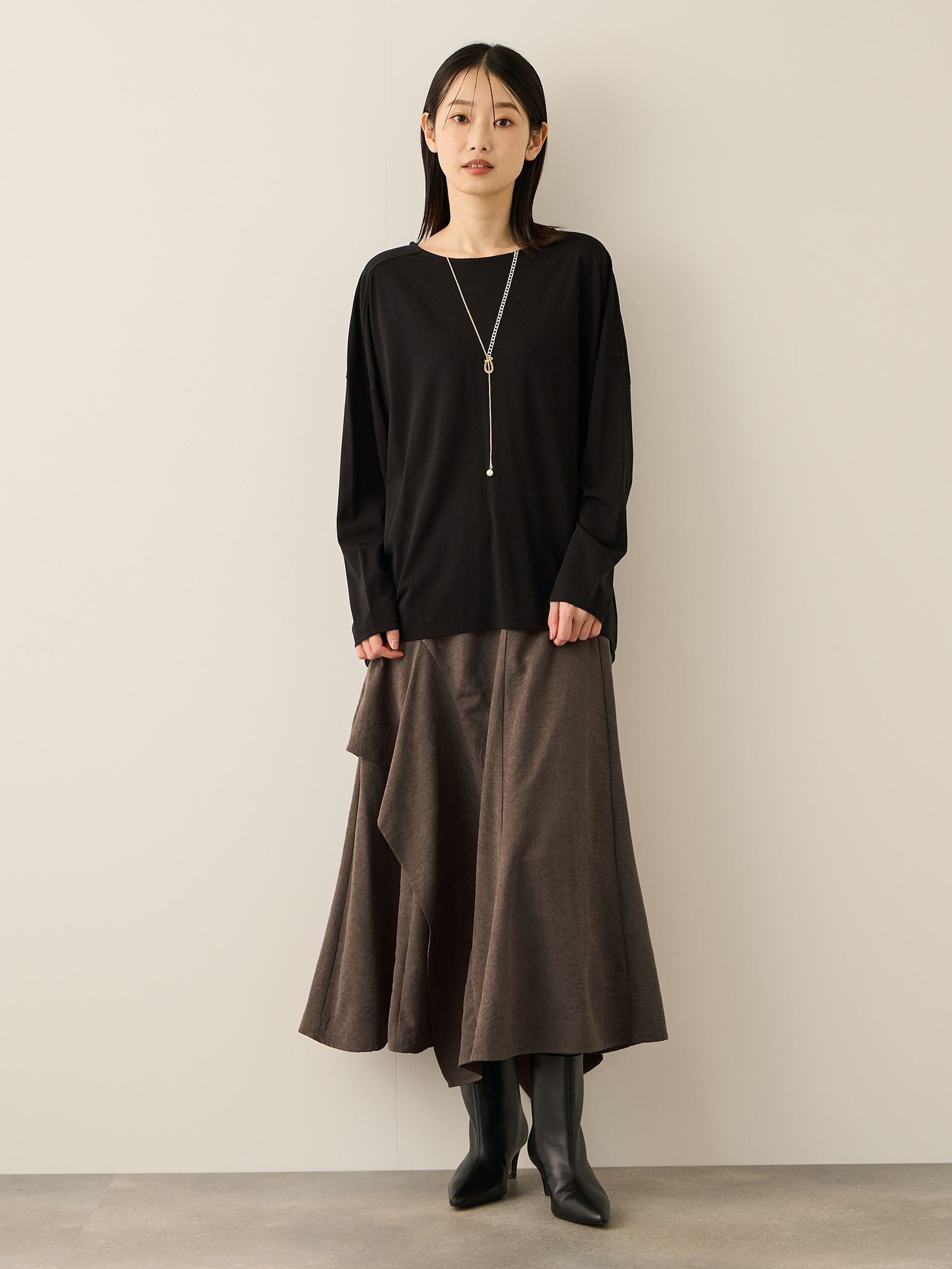 サテンピーチバックアシンメトリースカート≪手洗い可能≫