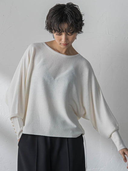 袖口ボタンドルマンニットプルオーバー≪手洗い可能≫