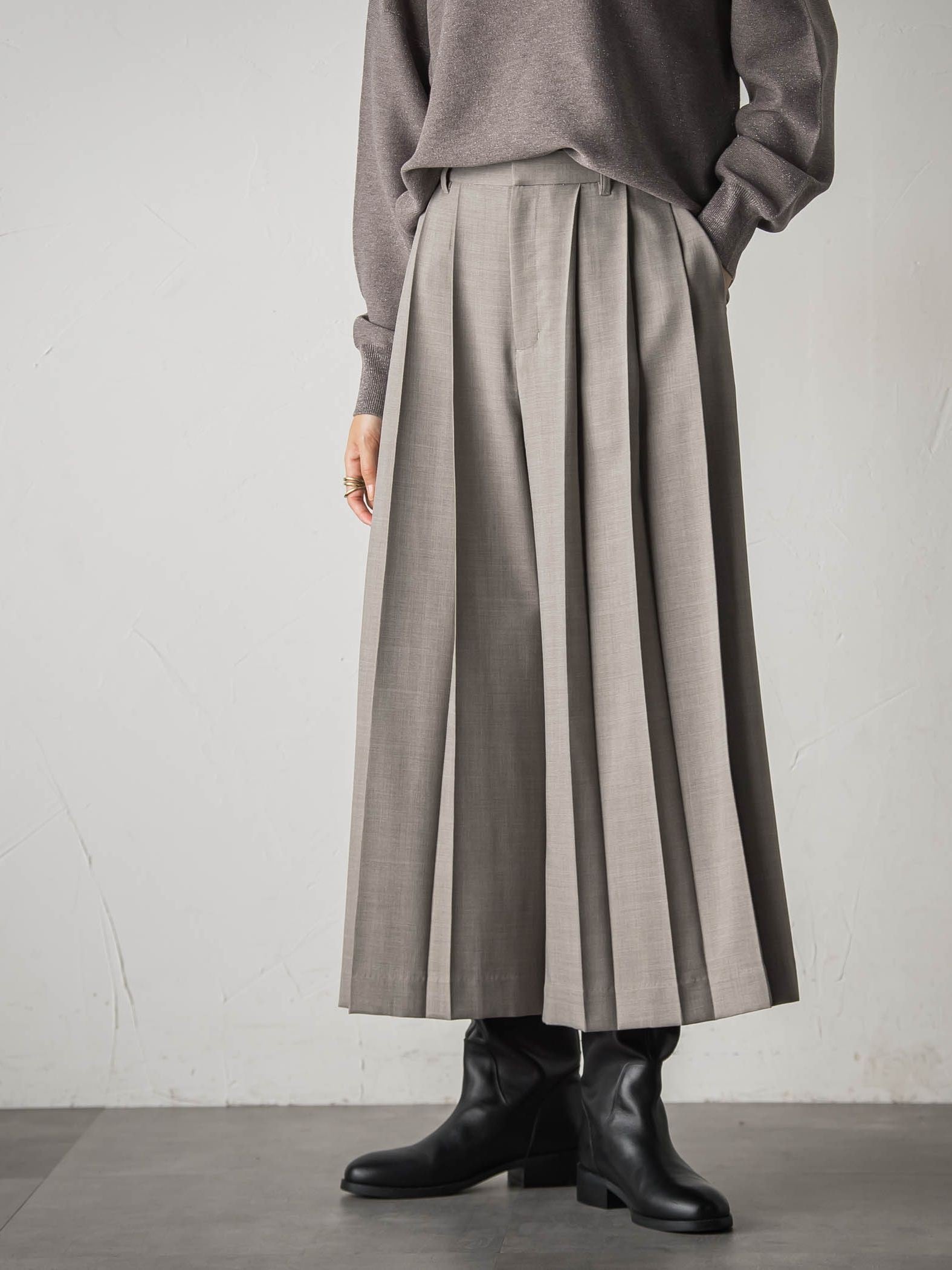 【カタログ掲載・一瞬で楽とキレイを叶える】ナチュラルストレッチプリーツキュロットパンツ≪セットアップ対応≫