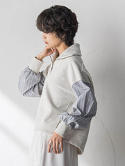 ストライプスリーブハーフジッププルオーバー≪手洗い可能≫