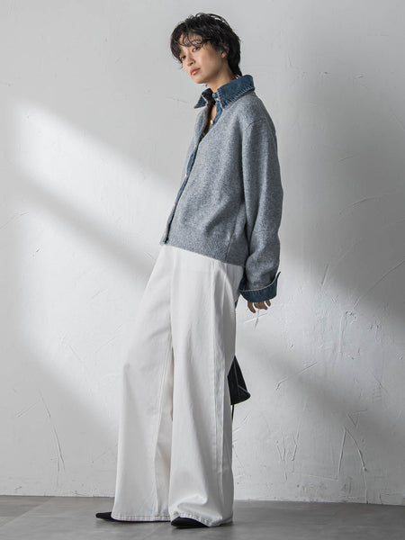 【新色追加】デニムレイヤード風カーディガン≪手洗い可能≫