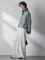 【新色追加】デニムレイヤード風カーディガン≪手洗い可能≫