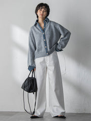 【新色追加】デニムレイヤード風カーディガン≪手洗い可能≫