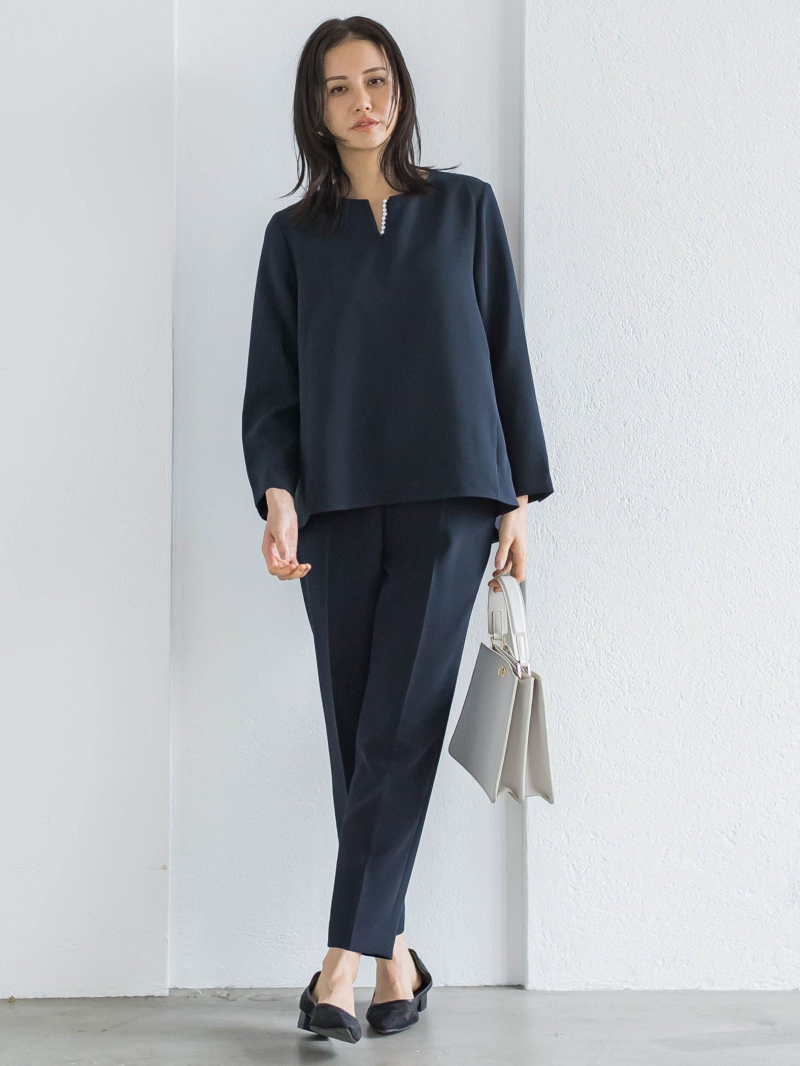 トリクシオンキーネックブラウス≪セットアップ対応/手洗い可能≫