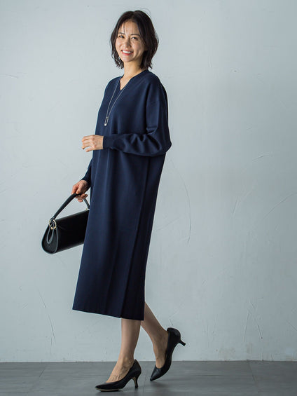 【WEB限定】Vネックニットワンピース≪丈長めあり/手洗い可能≫