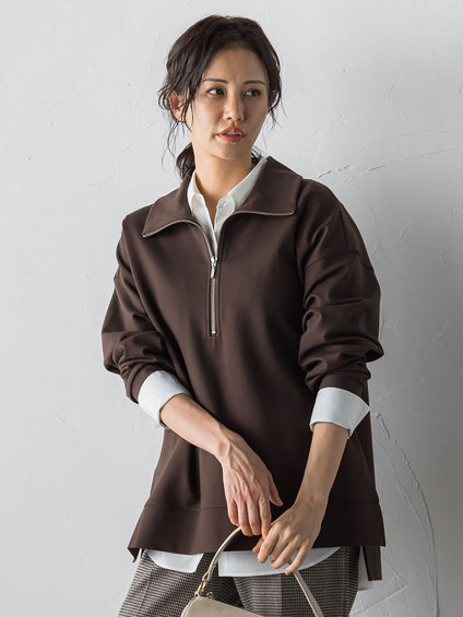 【受注会限定】刺繍あり/裏起毛ハーフジップカットソー≪洗濯機で洗える≫