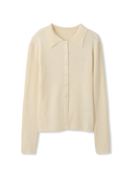 くるみボタンポロニットカーディガン≪手洗い可能≫