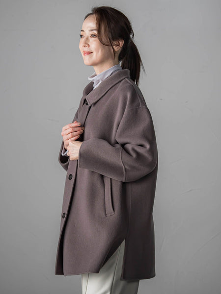 【大きいサイズ】スタンドカラーウールリバーコート