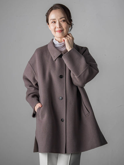 【大きいサイズ】スタンドカラーウールリバーコート