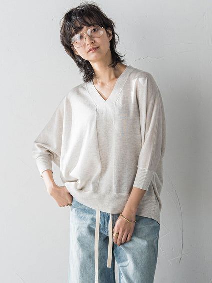 LEVITAシアーVネックドルマンニットプルオーバー≪手洗い可能≫