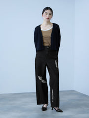 【大人の抜け感】デニムカットオフダメージパンツ