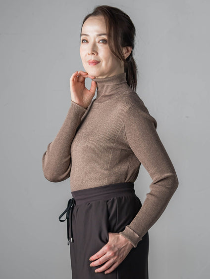 【大きいサイズ】ラメリブタートルニット