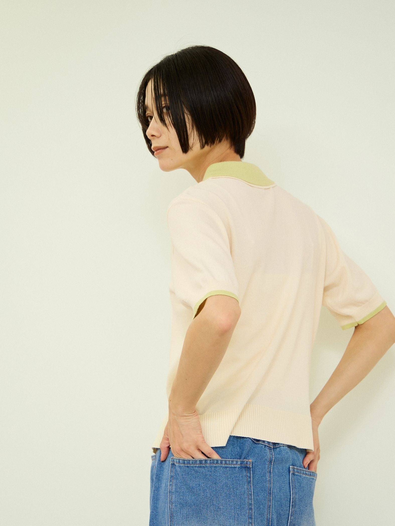 レーヨンナイロン配色ポロニット