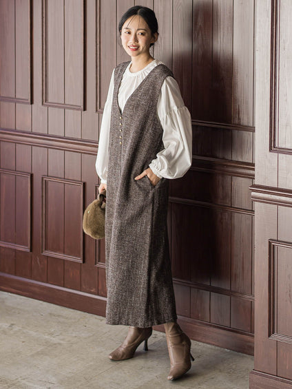 ツィードVネックジャンスカワンピース