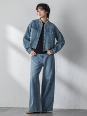 デニムワイドパンツ≪洗濯機で洗える≫