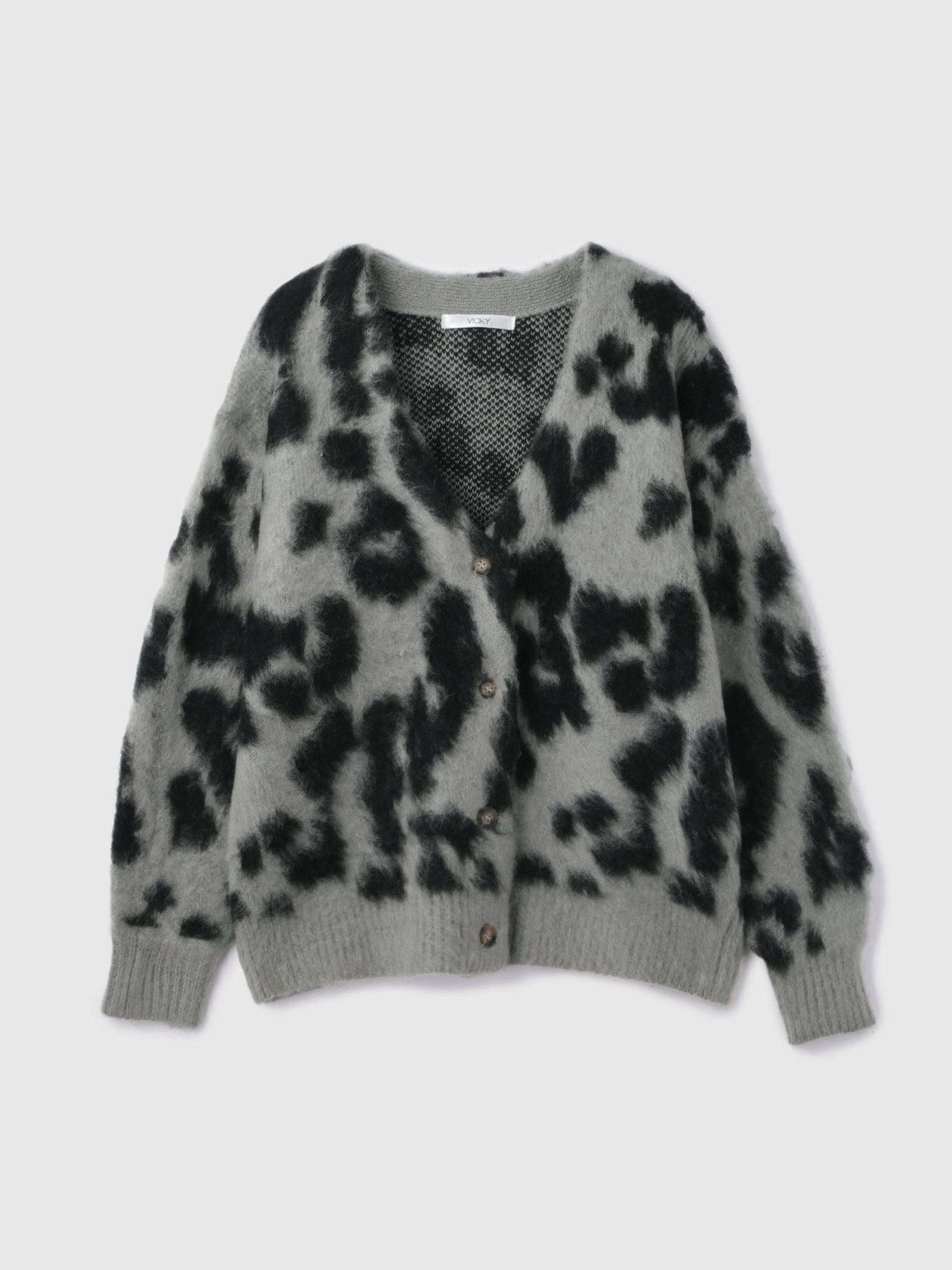 レオパードジャガードシャギーニットカーディガン
