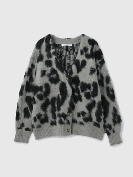 レオパードジャガードシャギーニットカーディガン