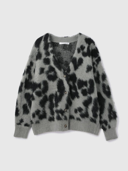 レオパードジャガードシャギーニットカーディガン