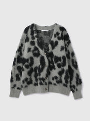 レオパードジャガードシャギーニットカーディガン