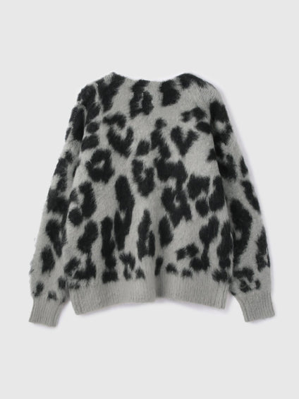 レオパードジャガードシャギーニットカーディガン
