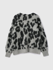 レオパードジャガードシャギーニットカーディガン