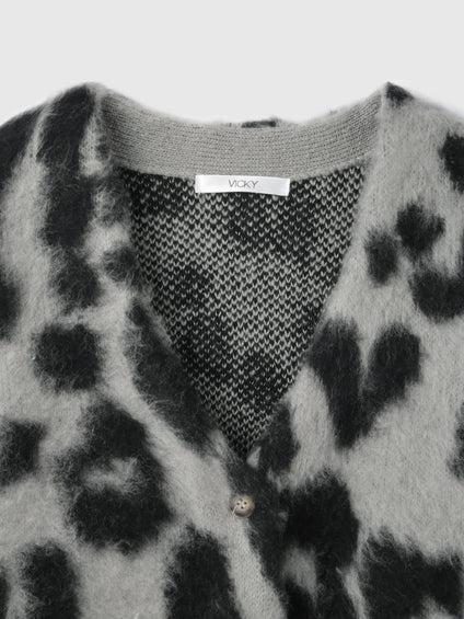 レオパードジャガードシャギーニットカーディガン