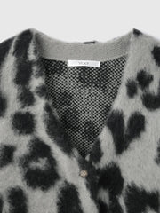 レオパードジャガードシャギーニットカーディガン