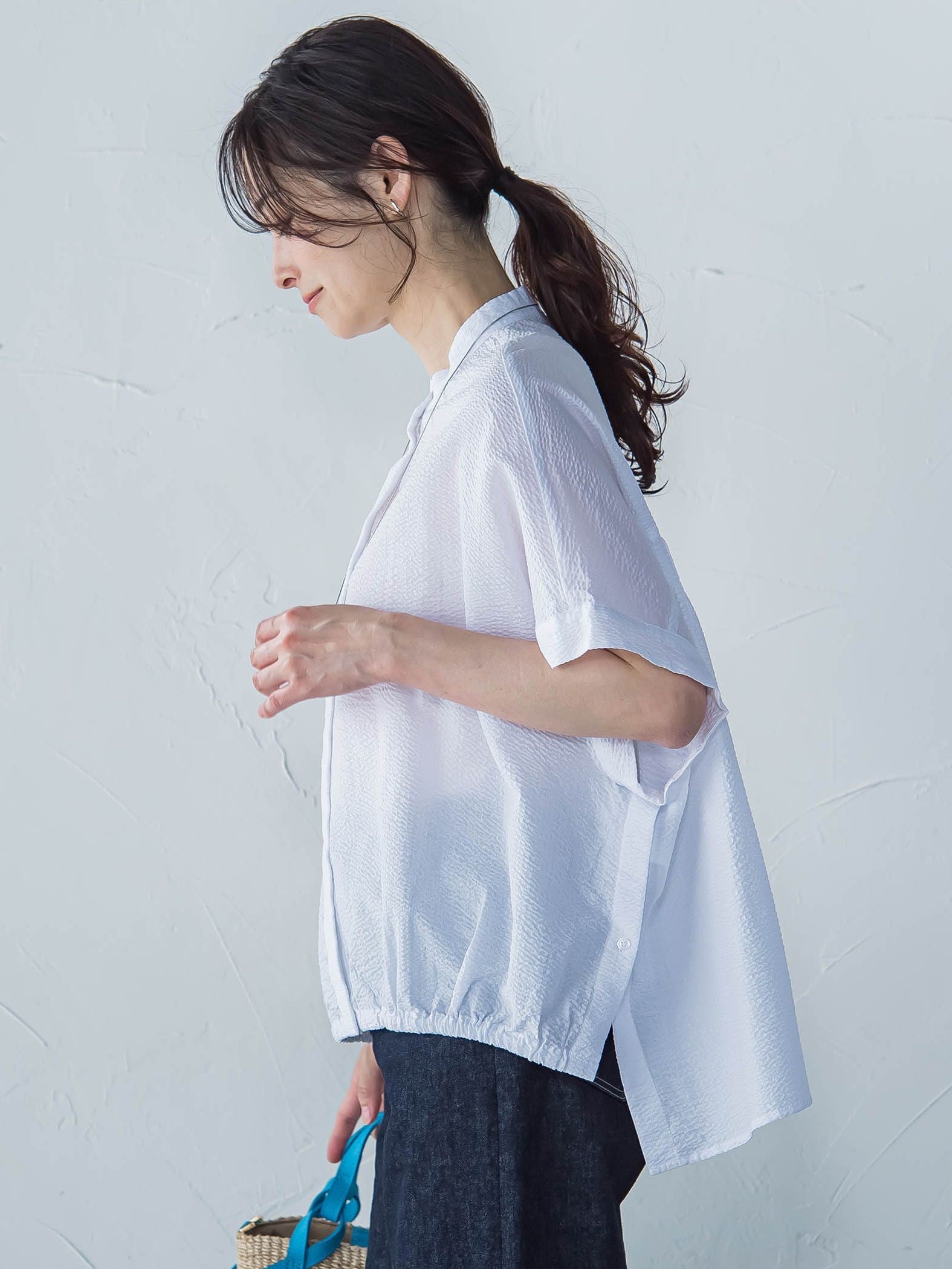 【WEB限定】バンドカラードロストブラウス≪手洗い可能≫