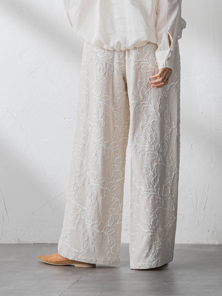 ボタニカル刺繍イージーワイドパンツ