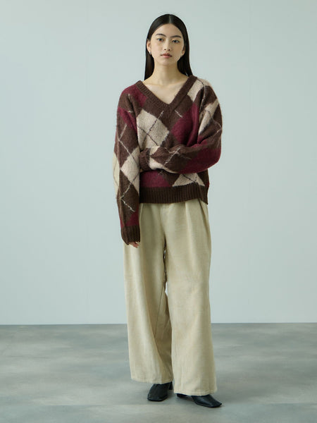 アーガイルVネックニット≪手洗い可能≫