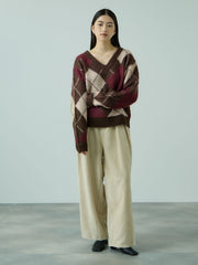 アーガイルVネックニット≪手洗い可能≫