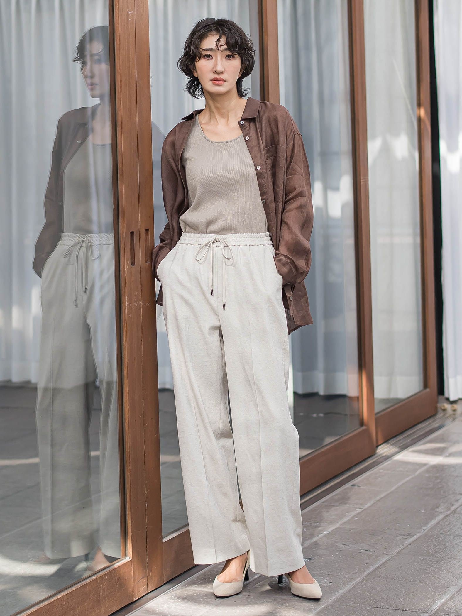 【WEB限定/+5cm丈長め】シェルタリングワイドパンツ