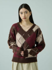 アーガイルVネックニット≪手洗い可能≫
