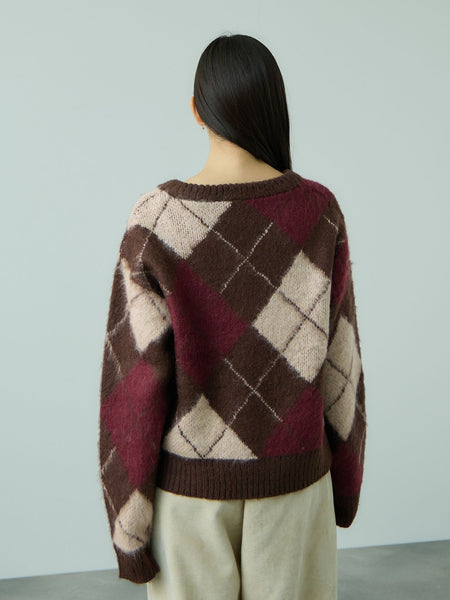 アーガイルVネックニット≪手洗い可能≫