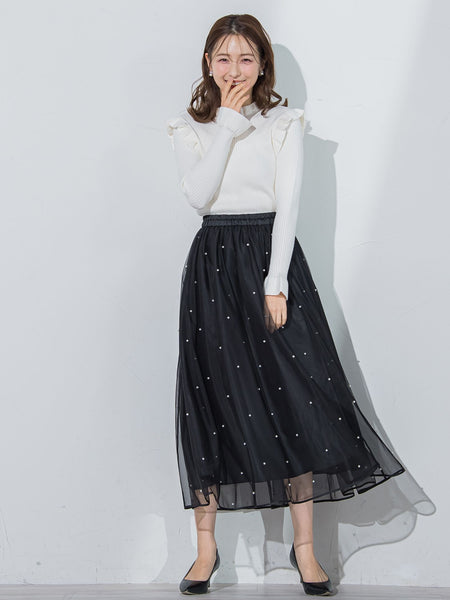 パール付きチュールスカート≪洗濯機で洗える≫ | QUEENS COURT  