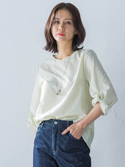フォルムスリーブVネックカットソー≪洗濯機で洗える≫
