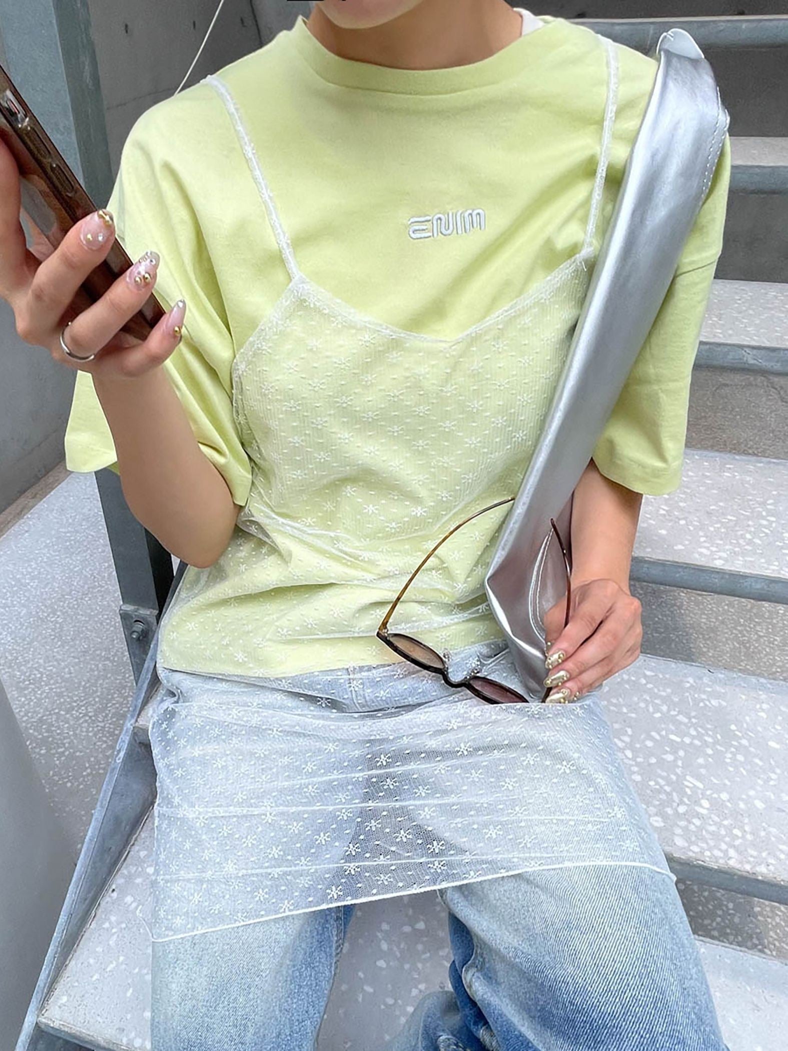 【ENIM BY VICKY】ハイゲージENIMロゴ刺繍Tシャツ《手洗い可能》