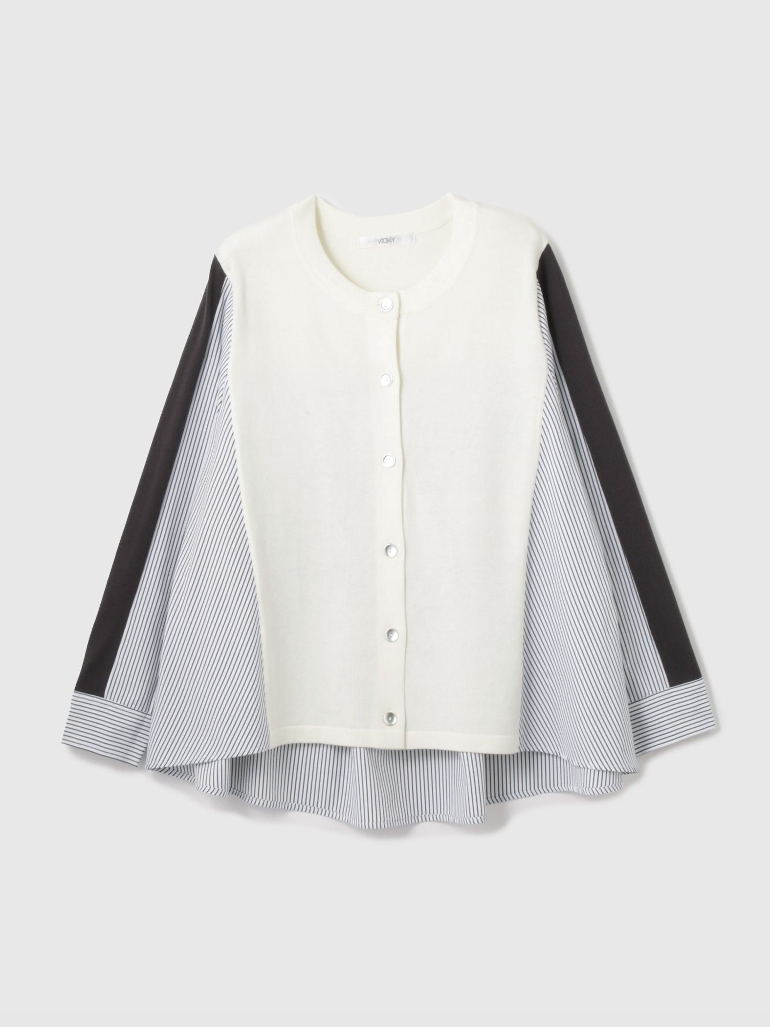 異素材切替クルーネックニットカーディガン