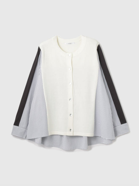 異素材切替クルーネックニットカーディガン