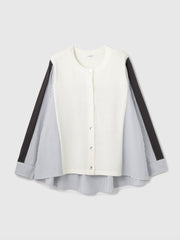 異素材切替クルーネックニットカーディガン